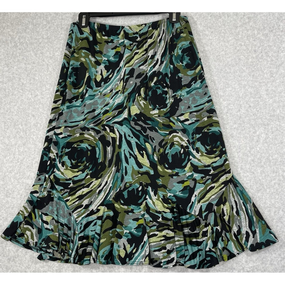 Notations Women's Midi Skirt Large Green Black Camo Boho Hippie Y2K Gypsy‎ Flowy